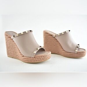 Valentino Garavani Rockstud Leather Espadrille Wedge Sandal